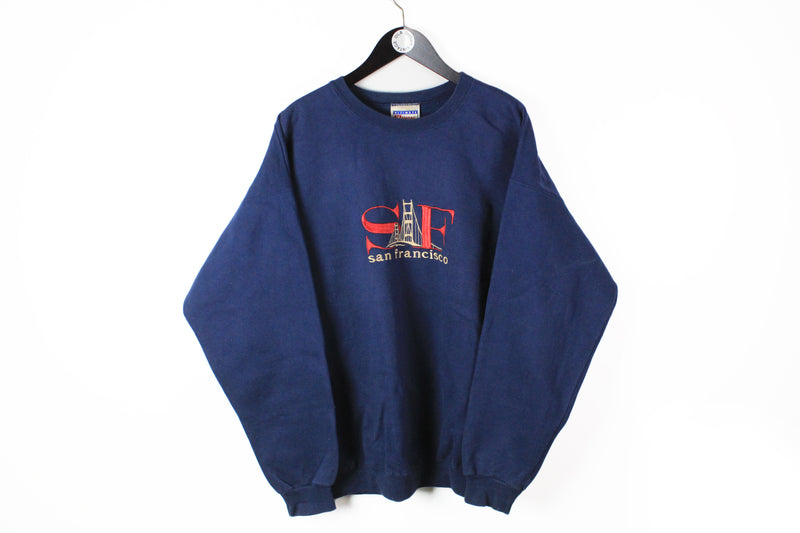 Vintage San Francisco Sweatshirt XLarge navy blue embroidery logo 90s USA style Hanes jumper