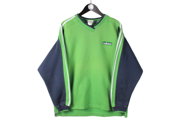 Vintage Adidas Sweatshirt Medium size men's classic basic cotton long sleeve rare retro 90's style streetwear street style authentic athletic pullover green bright
