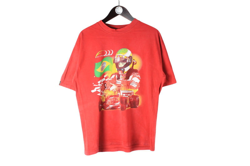 Vintage Ferrari Felipe Massa T-Shirt Medium red big logo racing 90s F1 retro shirt
