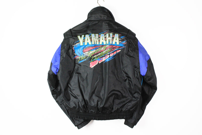 Vintage Yamaha Jacket Large black big logo 90s moto style racing made in Japan jacket black blue