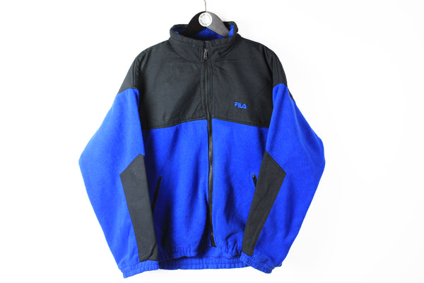 Vintage Fila Fleece Full Zip Medium blue black 90s sport style outdoor sweater