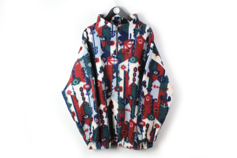 Vintage Fleece 1/4 Zip XLarge multicolor 90s sport style ski sweater outdoor cozy