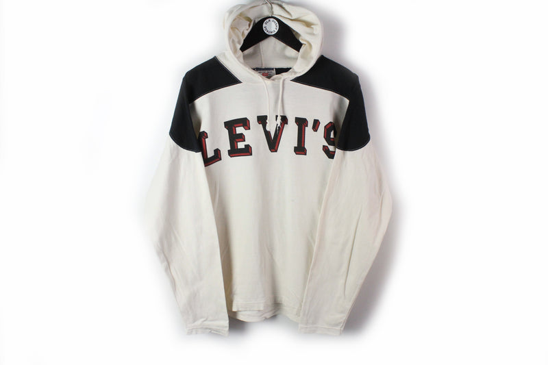 Vintage Levis Hoodie Medium big logo white 90's retro style hooded jumper