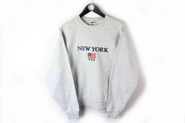 Vintage New York USA Sweatshirt Medium Jerzees gray big embroidery logo 90's gray cotton crewneck jumper