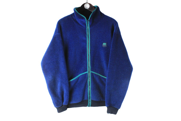 Vintage Helly Hansen Fleece Full Zip Medium navy blue retro 90s sport sweater winter cozy jumper