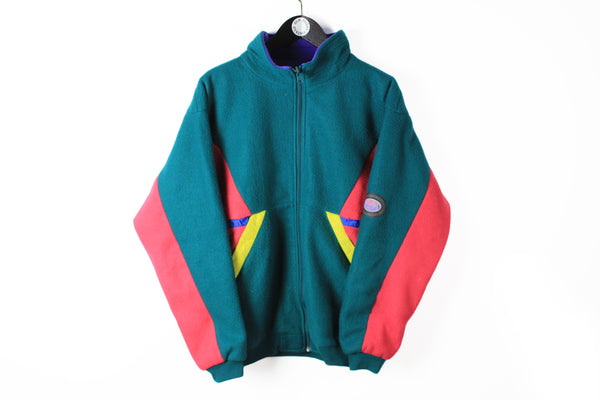 Vintage Fleece Full Zip Medium green multicolor 90s swiss ski life 90s sport outdoor sweater