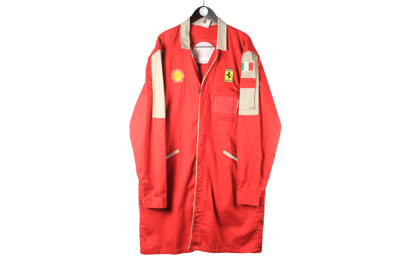 Vintage Ferrari Work Jacket XXLarge red small logo racing Formula 1 F1 long fit cotton work wear