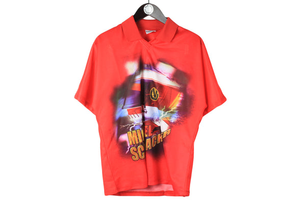 Vintage Ferrari T-Shirt Medium size men's collared tee summer top big logo red bright shirt race racing style Formula 1 F1 90's outfit