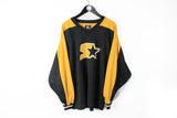 Vintage Starter Sweatshirt Medium / Large big logo black yellow 90s sport style USA made in Korea V-neck