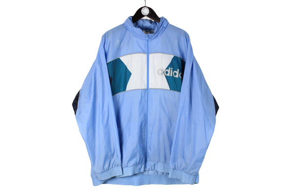 Vintage Adidas Jacket XLarge size men's oversize blue retro rare full zip big logo 90's 80's style sport authentic athletic brand old school outfit