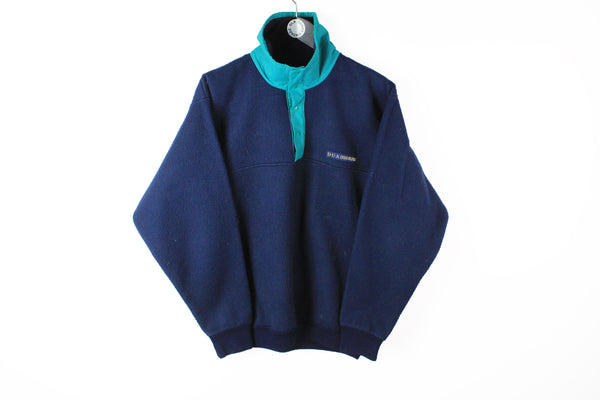 Vintage Fleece Snap Buttons Medium navy blue DUA 90's North Sweater