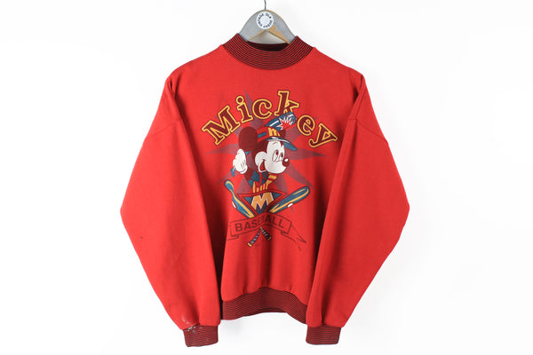 Vintage Mickey Mouse Baseball 1992 Sweatshirt Small red made in USA retro style early 90s Disney jumper