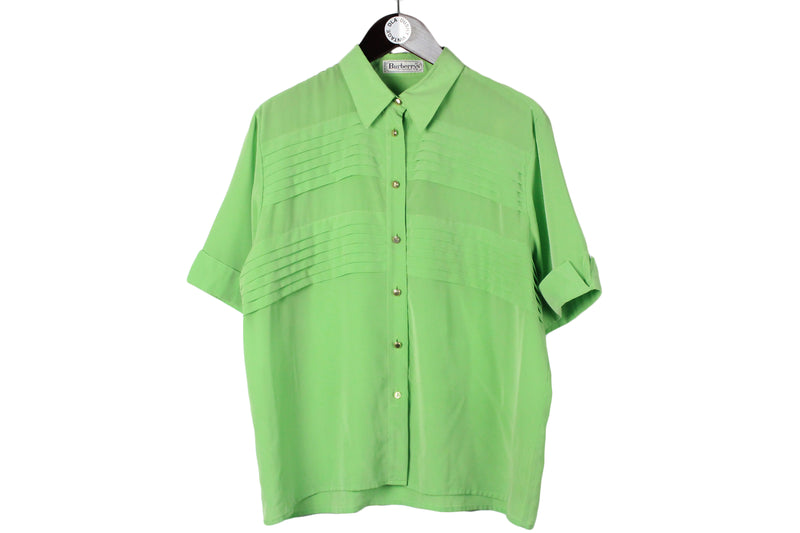 Vintage Burberrys Shirt Women’s size classic green button up blouse short sleeve collared top luxury outfit casual brand