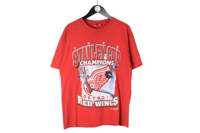 Vintage 1998 Stanley Cup Red Wings Detroit T-Shirt Large size red big logo USA rertro rare 90's style short sleeve shirt crewneck cotton tee