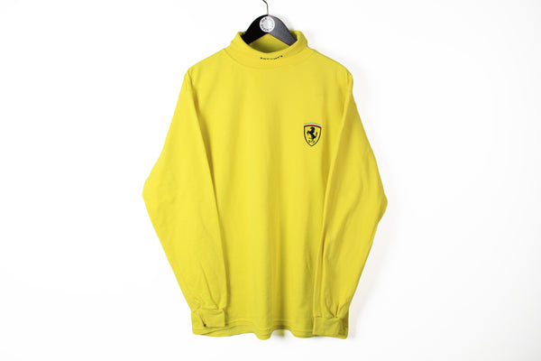 Vintage Ferrari Turtleneck Sweatshirt XLarge / XXLarge yellow small logo 90's retro style jumper