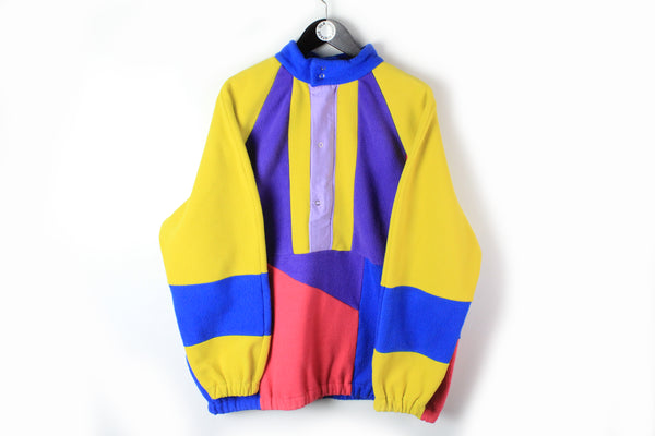 Vintage Fleece Half Zip Large multicolor 90's retro style yellow purple blue acid crazy sweater ski style 80s decade