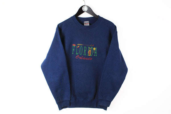 Vintage Florida Orlando Sweatshirt Medium crewneck 90's navy blue retro style jumper big embroidery logo