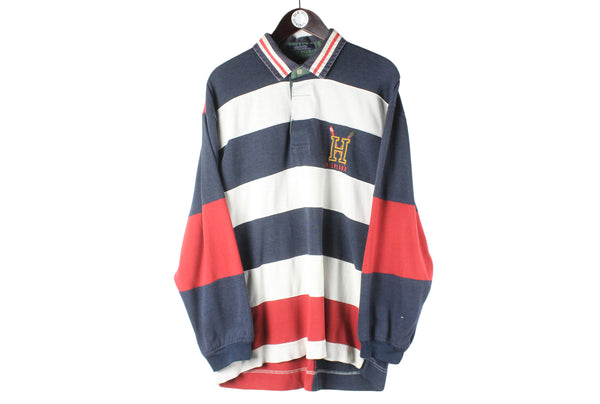 Vintage Tommy Hilfiger Rugby Shirt Large big logo collared shirt jumper 90s retro USA style hip hop sweatshirt