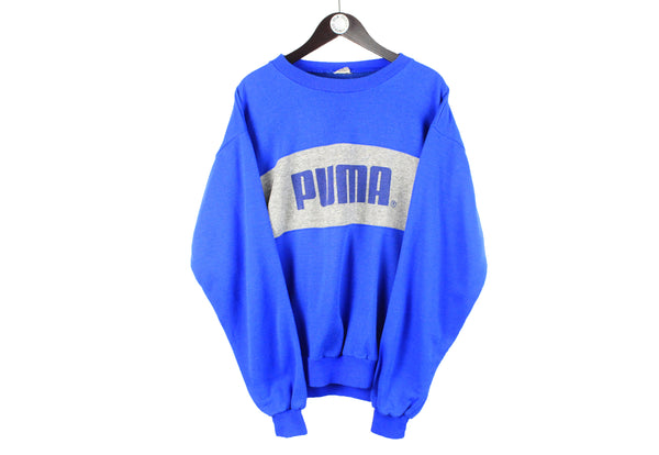Vintage Puma Sweatshirt XLarge big logo blue 90s retro classic sport jumper crewneck 80s