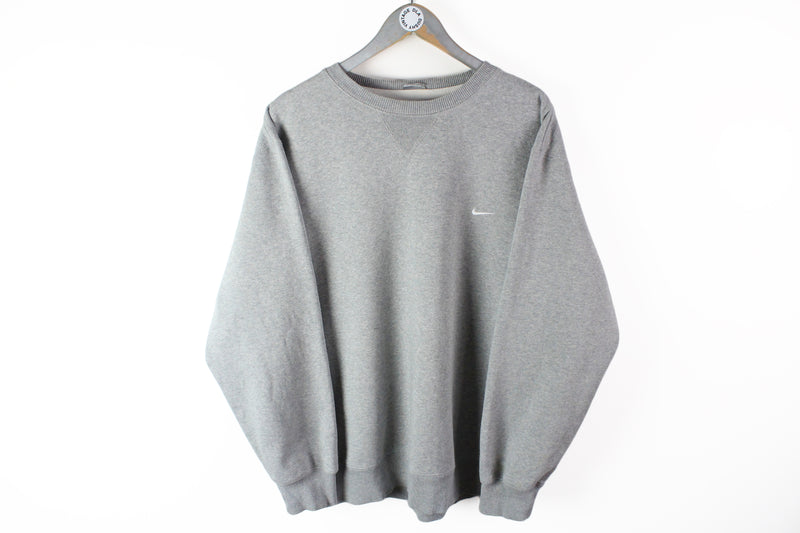 Vintage Nike Sweatshirt XLarge gray small swoosh logo 90s crew neck sport jumper