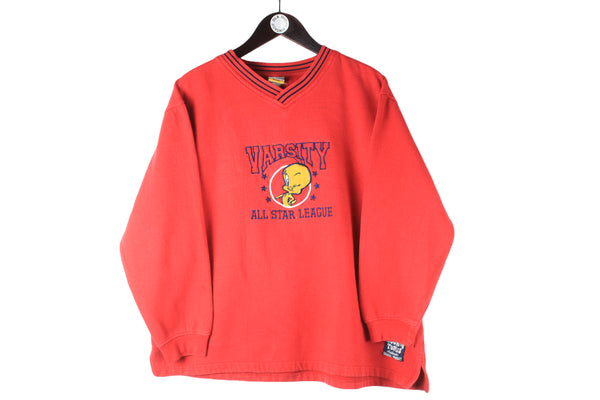 Vintage Looney Tunes Sweatshirt Women's Medium Varsity All Star League crewneck red 00s Tweety Warner Bros jumper