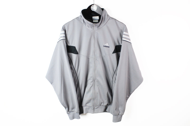 Vintage Adidas Track Jacket Large gray windbreaker full zip 90's retro style 