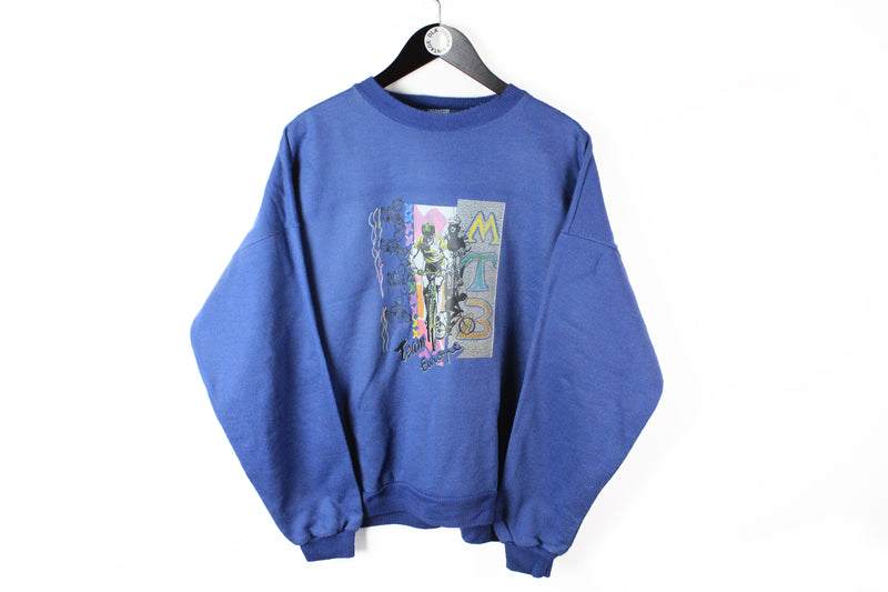 Vintage Bicycle Sweatshirt Medium / Large blue 80's crewneck jumper