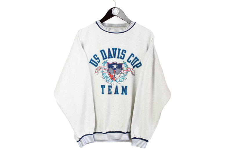 Vintage US Davis Cup Team Sweatshirt Large tennis sport 90's style pullover athletic USA jumper gray crewneck big logo sweat