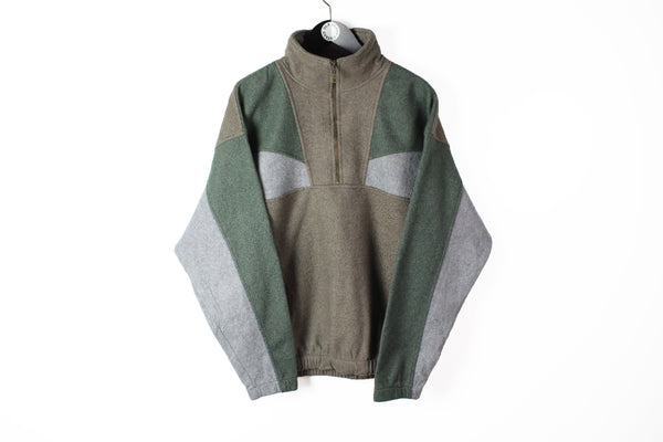 Vintage Fleece Half Zip Large gray green 90s outdoor ski sweater retro style streetwear jumper