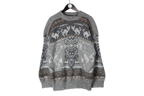 Vintage Bogner Sweater XLarge size men's oversize gray patterned cats knit knitted sweat 90's style luxury brand rare retro authentic old school