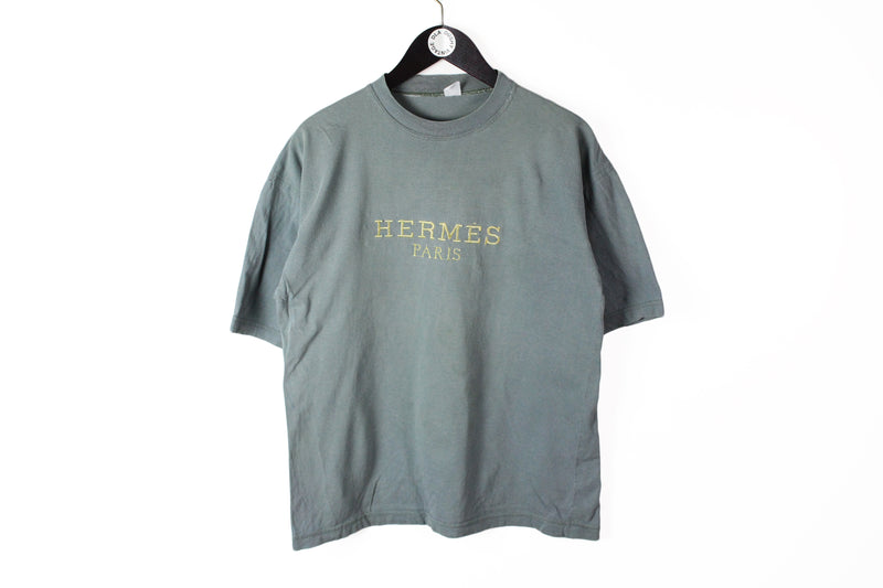 Vintage Hermes Bootleg Embroidery Logo T-Shirt Medium