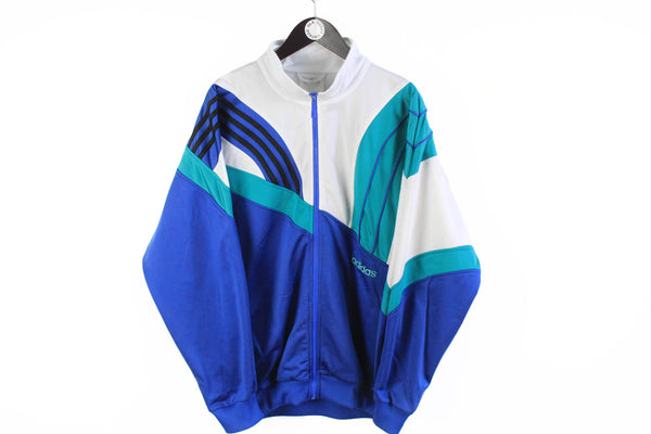 Vintage Adidas Track Jacket Large / XLarge white blue full zip 90's retro style windbreaker sport style coat
