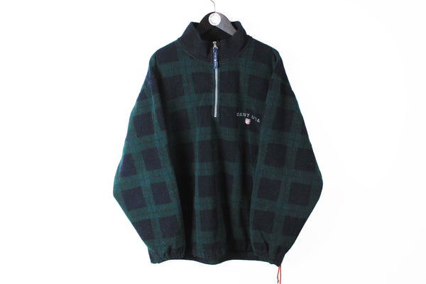 Vintage Gant Fleece Half Zip XLarge green blue plaid pattern 90s winter USA sweater ski pullover