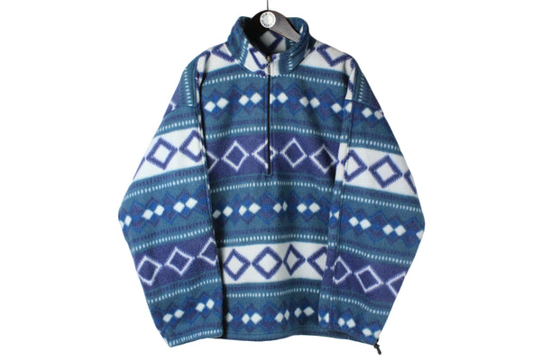 Vintage Fleece XLarge size men's outdoor sweater half zip warm bright colorway blue sweatshirt ski sport athletic wear 90's style outfit retro clothing long sleeve oversize sweat extreme