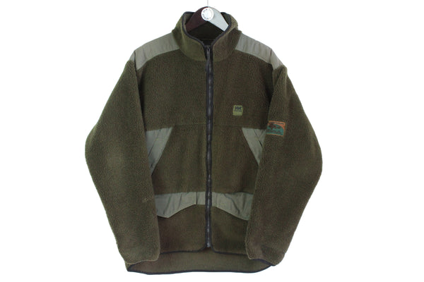 Vintage Helly Hansen Fleece Large size green full zip jacket winter outdoor style 90's wear warm sweatshirt retro clothing mountains