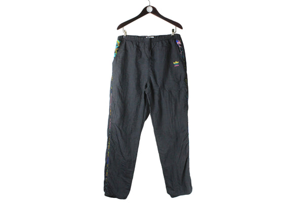 Vintage Adidas Track Pants Medium black small logo 90s retro sport trousers