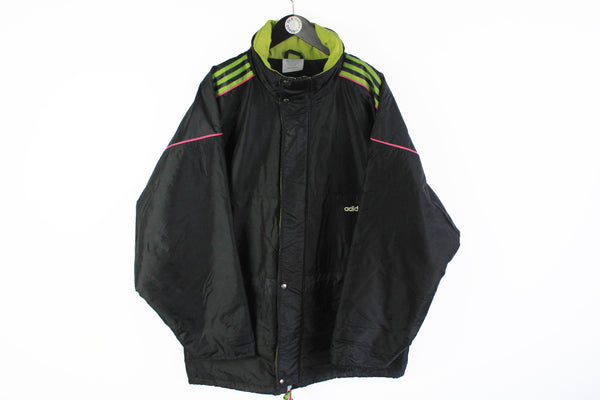 Vintage Adidas Jacket XXLarge black full zip 90's retro style windbreaker multicolor