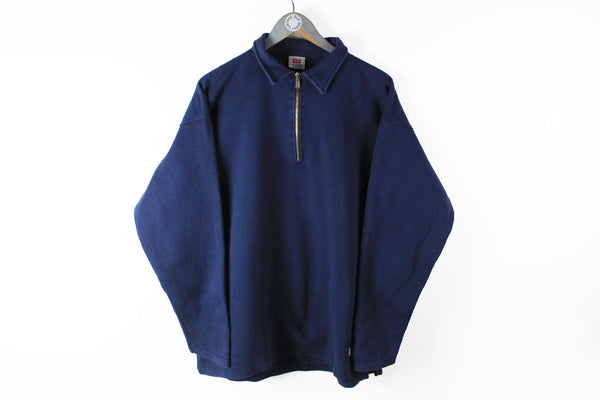 Vintage Levis Sweatshirt 1/4 Zip Large navy blue big logo 90s sport jumper USA style California