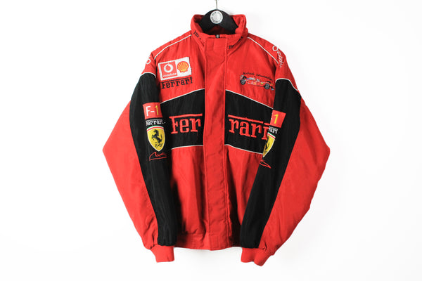 Vintage Ferrari Jacket Large big logo red black 90s retro style Michael Schumacher bomber coat full zip