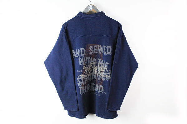 Vintage Levis Sweatshirt 1/4 Zip Large navy blue big logo 90s sport jumper USA style California