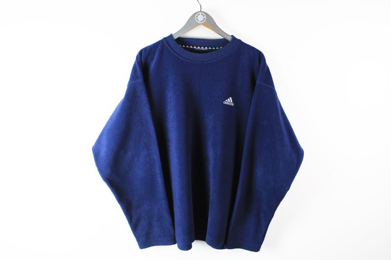 Vintage Adidas Fleece Sweatshirt XXLarge navy blue classic small logo 1999 sport winter ski sweater