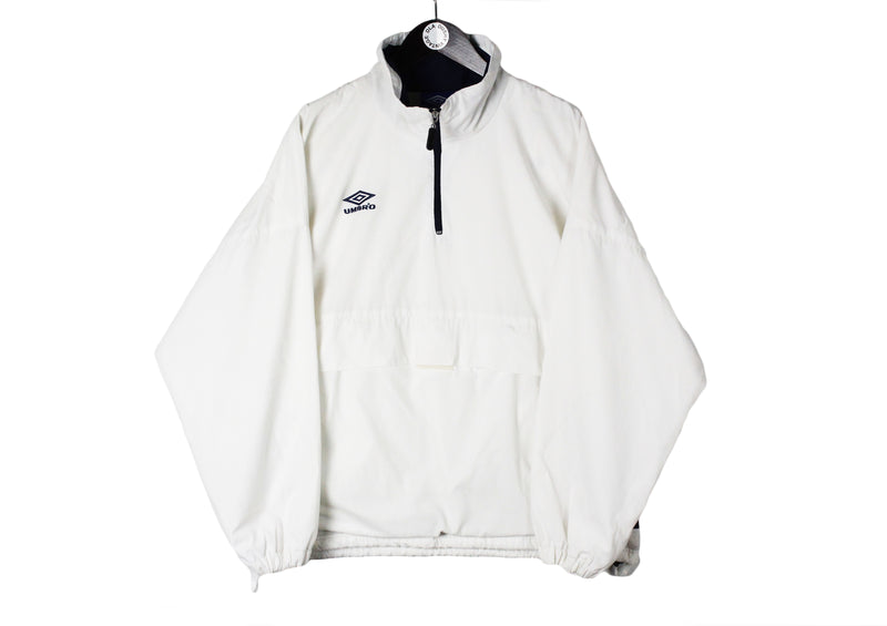 Vintage Umbro Anorak Large size men's white retro jacket 1/4 zip sport clothing 90's 80's style wear athletic