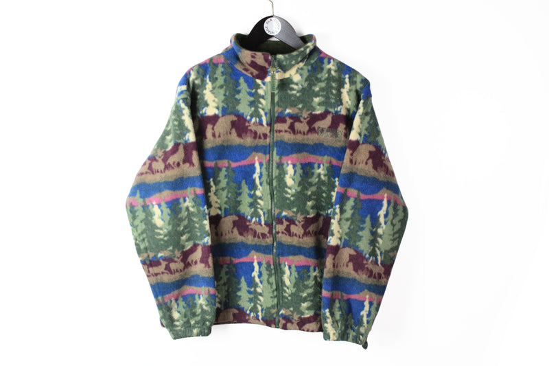 Vintage Fleece Full Zip Small multicolor 90s blue green retro style animal forest pattern