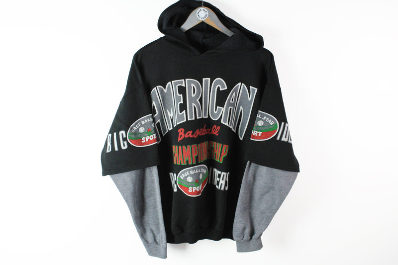 Vintage American Baseball Hoodie Medium 80s sport retro style big game made in USA hooded sweatshirt