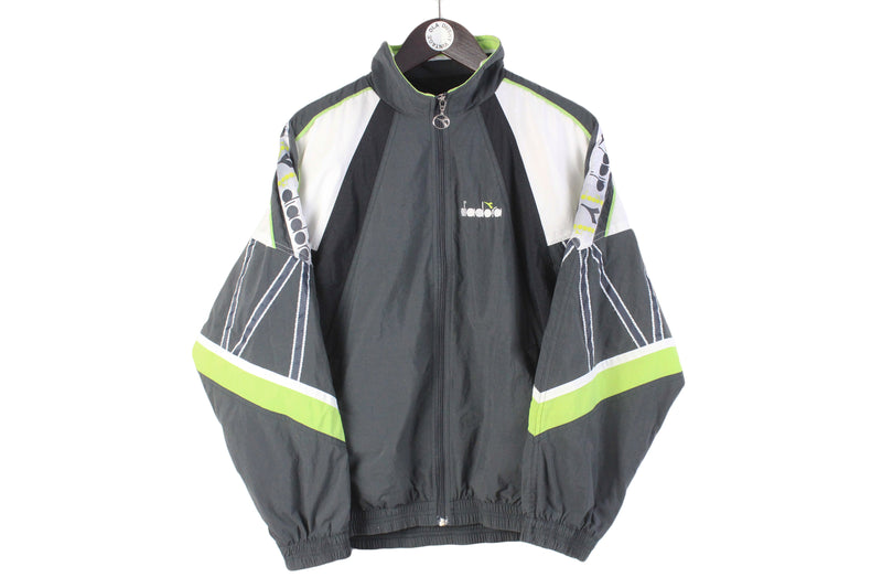 Vintage Diadora Track Jacket Small gray 90s windbreaker sport style athletic coat