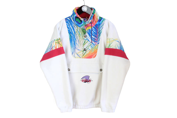 Vintage Odlo Fleece Medium multicolor white bright 90's style warm mountain outdoor sport wear authentic retro clothing 1/4 zip sweatshirt