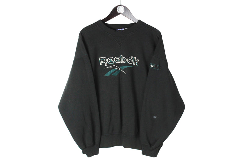 Vintage Reebok Sweatshirt XLarge size men's front big logo sport brand long sleeve 90's style crewneck 80's pullover authentic athletic cotton sweat