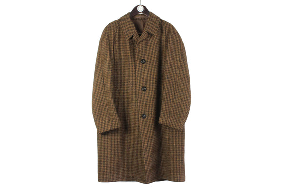 Vintage Harris Tweed Coat XLarge brown wool classic 90s retro heavy jacket 