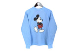 Vintage Disney Sweatshirt Small big logo mickey mouse cartoon 90's style wear blue pullover retro jumper crewneck rare