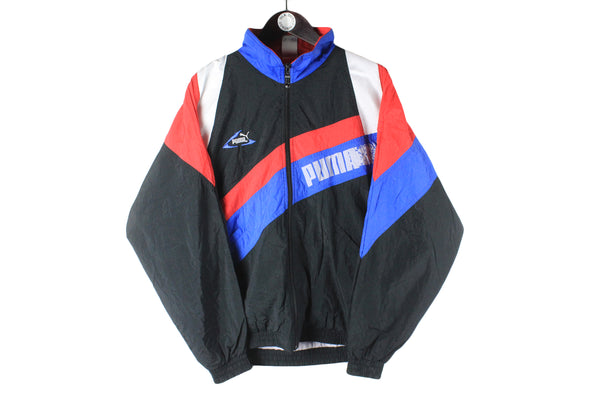 Vintage Puma Track Jacket Medium black big logo 90s retro sport windbreaker 